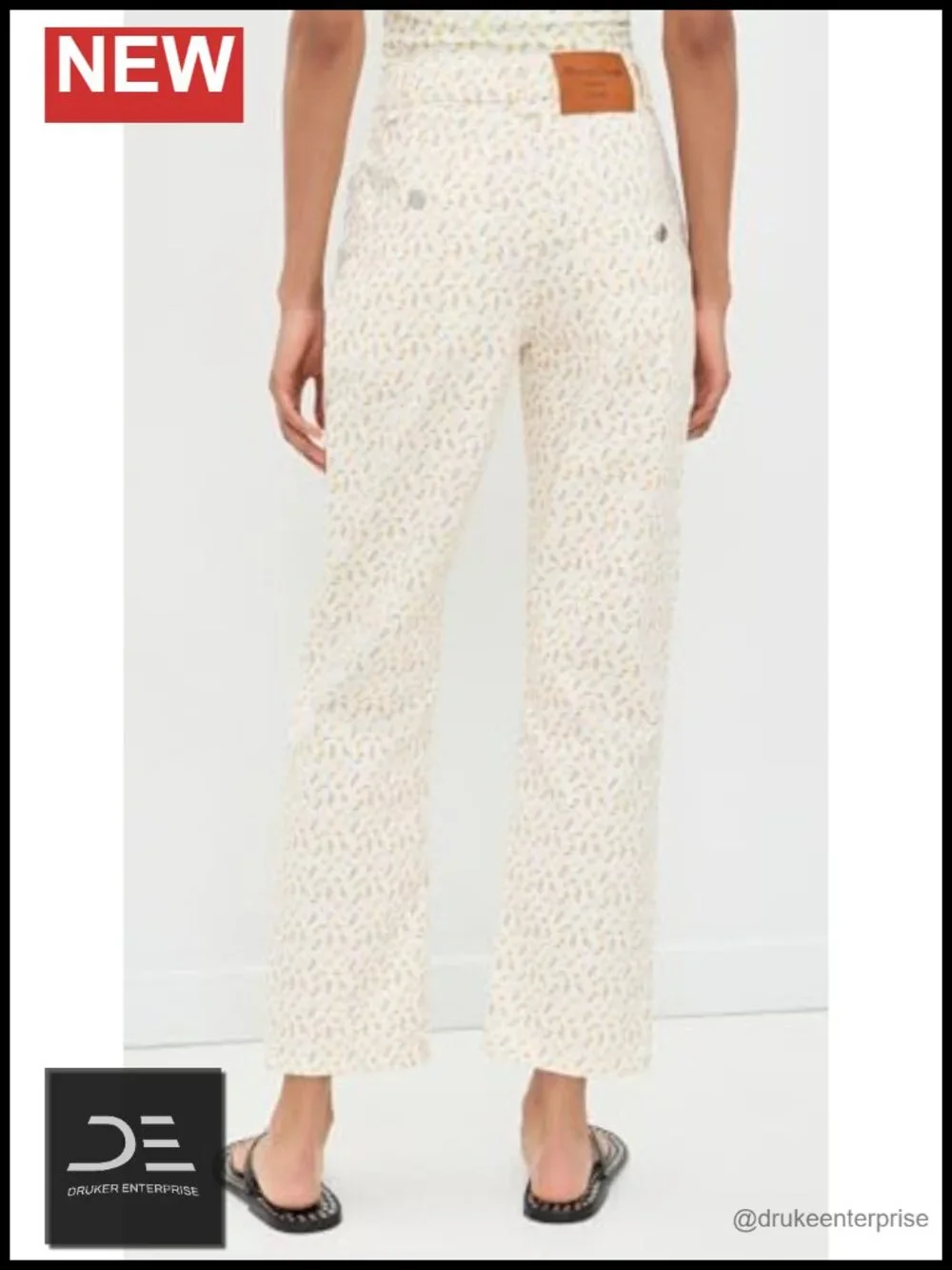 Wide Leg High Rise Floral Print Pleated Jeans 100% Cotton Non-Stretch Denim